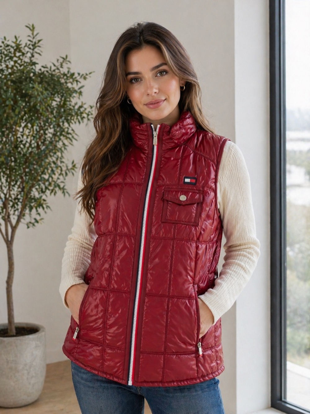 Quilted Red Women's Puffer Vest - Tommy Hilfiger XL